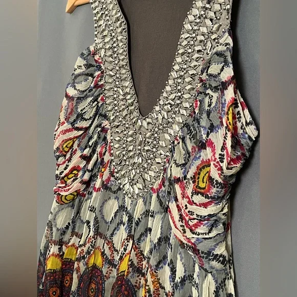 Alberto Makali M Multi Color Embellished V-Neck Sleeveless Dress - Picture 3 of 5